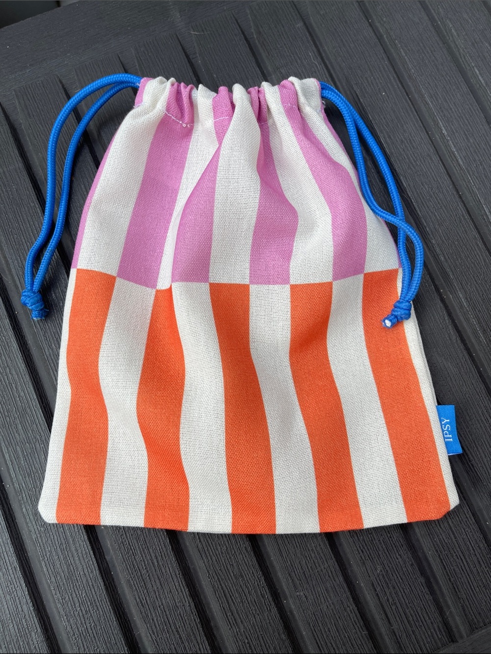 Ipsy - Striped Pink and Orange Makeup Bag